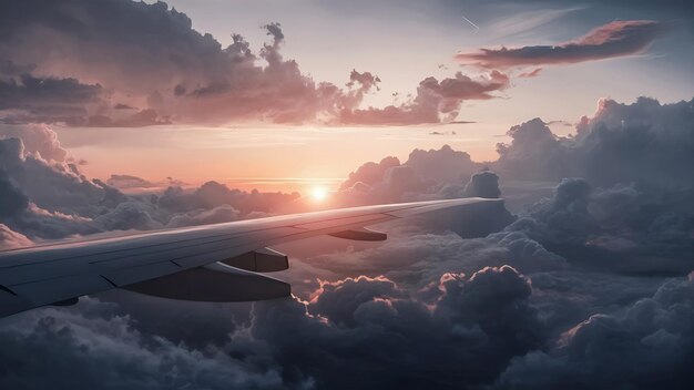 Foto el amanecer en el fondo del cielo nublado espectacular amanecer vista de avión por encima de las nubes generativo ai ilustración