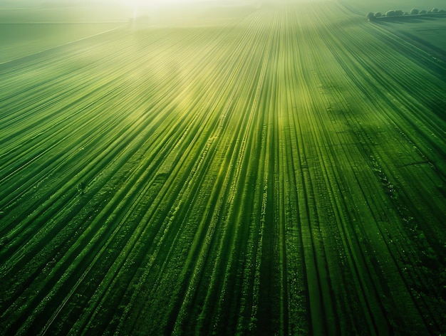 Foto el amanecer gracia la cautivadora extensión aérea de los verdes campos de patatas