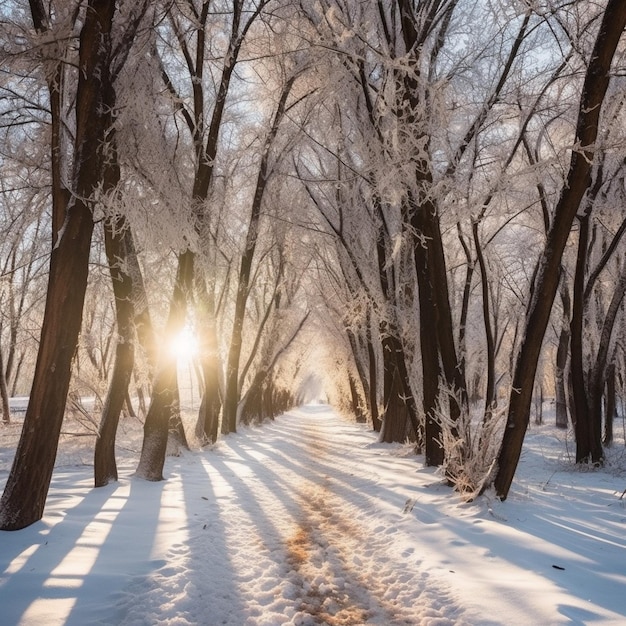 un amanecer de invierno en el bosque