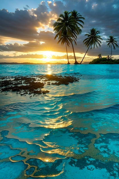 El amanecer de las Islas Salomón arena turquesa En primer plano el agua Inspirado por el Nacional