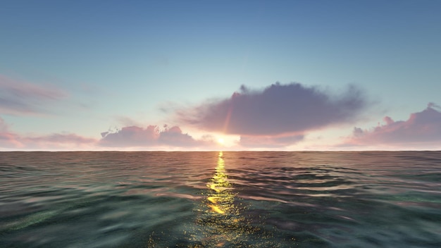 Amanecer en el mar con renderizado 3D de nubes de vainilla