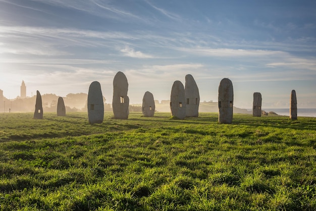 Foto el amanecer en los menhirs misterio megalítico de galicia