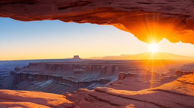 Amanecer en mesa arch en el parque nacional canyonlands cerca de Moab, Utah, EE.UU.