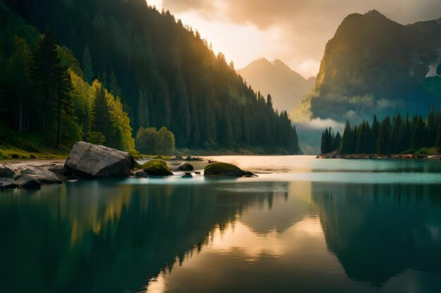 Un amanecer con una montaña al fondo