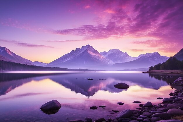 El amanecer de la montaña del lago Paisajes pacíficos