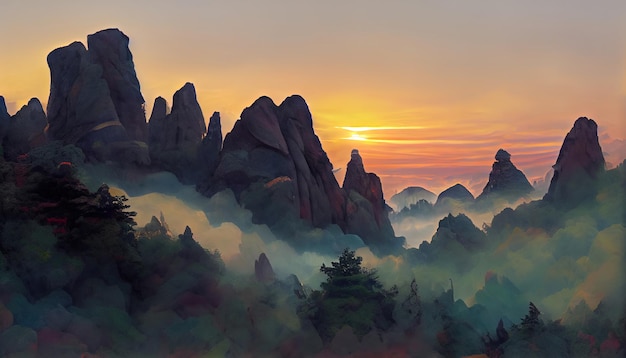 Amanecer en las montañas Huangshan