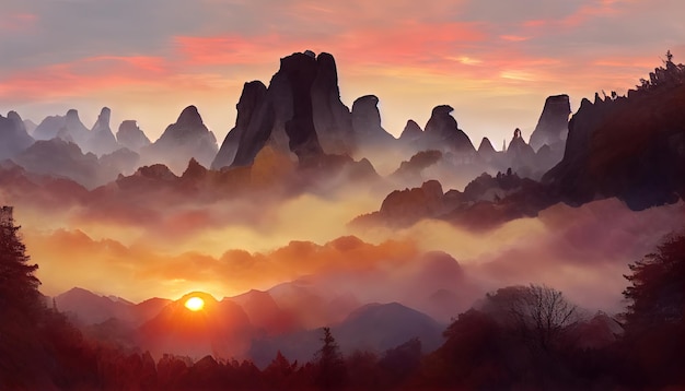 Amanecer en las montañas Huangshan