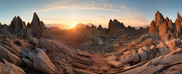 El amanecer en las montañas en el sol