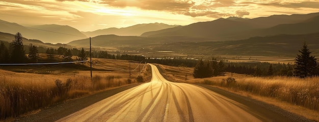 Foto el amanecer panorámico sobre la panorámica carretera de campo