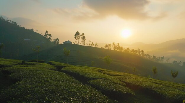 Foto amanecer en la plantación de té