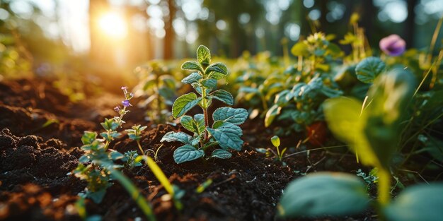 El amanecer en las plántulas jóvenes