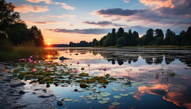 Un amanecer sereno junto al lago