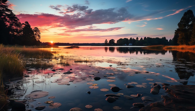 Un amanecer sereno junto al lago