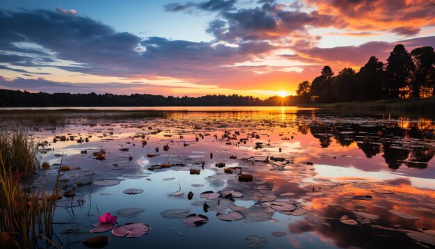 Un amanecer sereno junto al lago