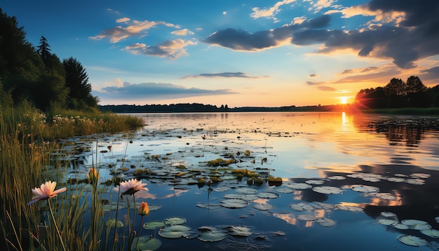 Un amanecer sereno junto al lago