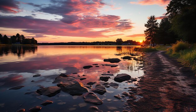 Un amanecer sereno junto al lago