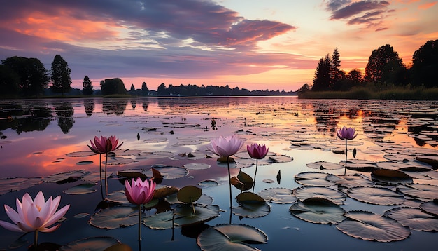 Un amanecer sereno junto al lago