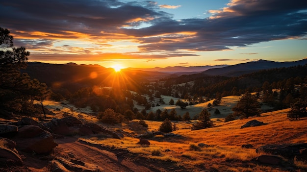 Amanecer sobre una cadena montañosa IA generativa