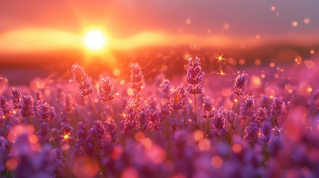 El amanecer sobre un campo de lavanda Ai