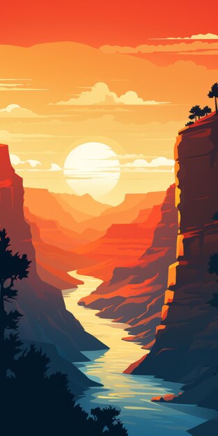 El amanecer sobre el Gran Cañón Ilustración de paleta cálida