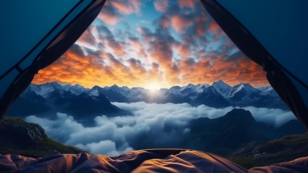 un amanecer sobre una montaña con una vista del sol y las nubes.