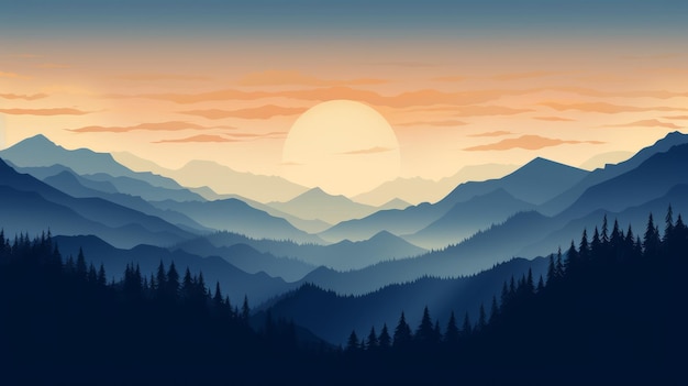 El amanecer sobre las montañas en capas y paisajes atmosféricos en resolución de 8k