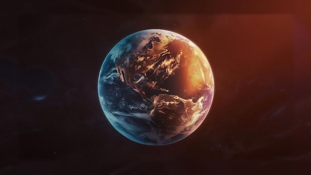 El amanecer sobre el planeta Tierra en el espacio renderización 3D