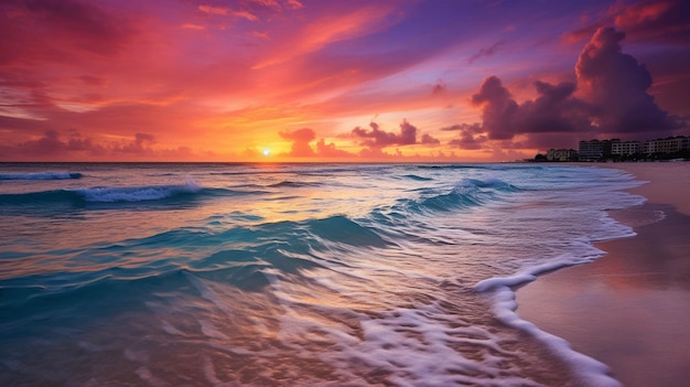 El amanecer sobre la playa de Cancún