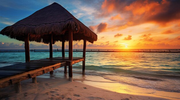 El amanecer sobre la playa de Cancún