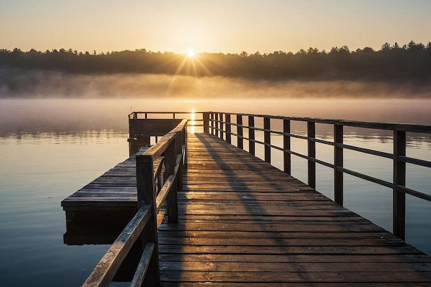 El amanecer sobre el puerto de los lagos con niebla