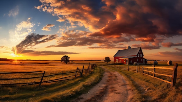 El amanecer, el sol, el paisaje del campo por la noche.