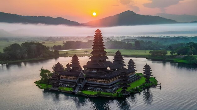 Foto el amanecer en el templo pura ulun danu bratan