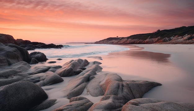 Amanecer tranquilo sobre aguas idílicas belleza natural generada por IA