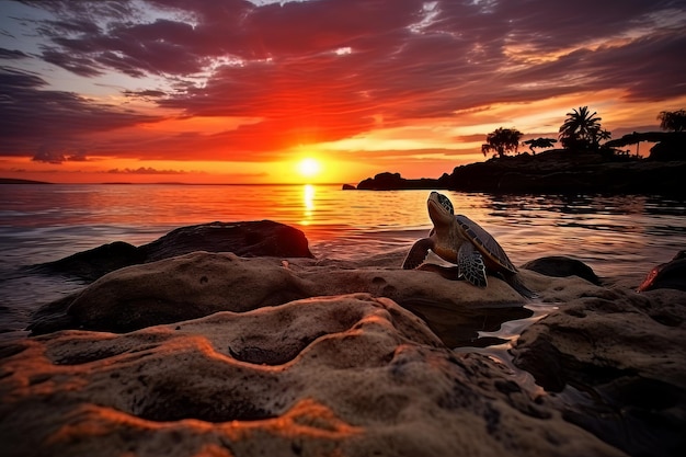 El amanecer tropical junto al mar fotografía de animales marinos