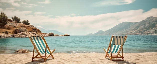 Amanecer de verano en la costa de la isla de Corfú, Grecia Playa con tumbonas y sombrillas con pe AI generativo