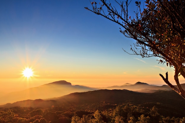 Amanhecer, doi, inthanon, chiang mai, tailandia