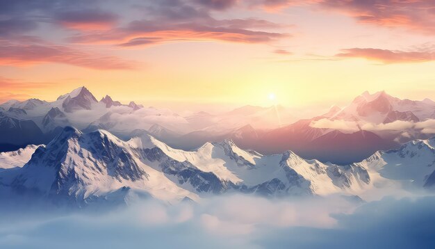 Amanhecer sobre as montanhas de inverno do sono na véspera de Ano Novo ou Natal