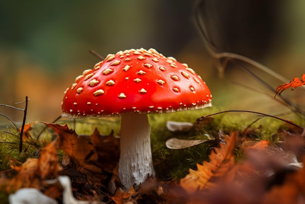 Amanita muscaria fly agaric na floresta generative ai