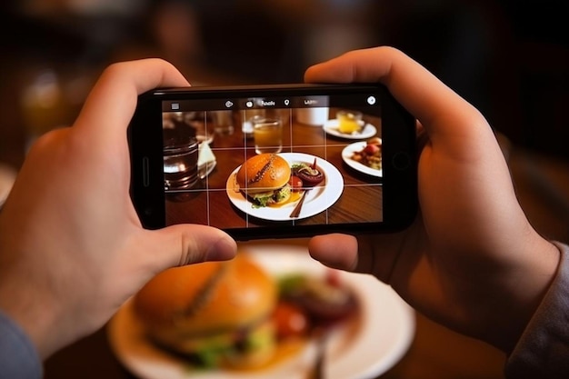 Amante de la comida tomando fotos de la comida