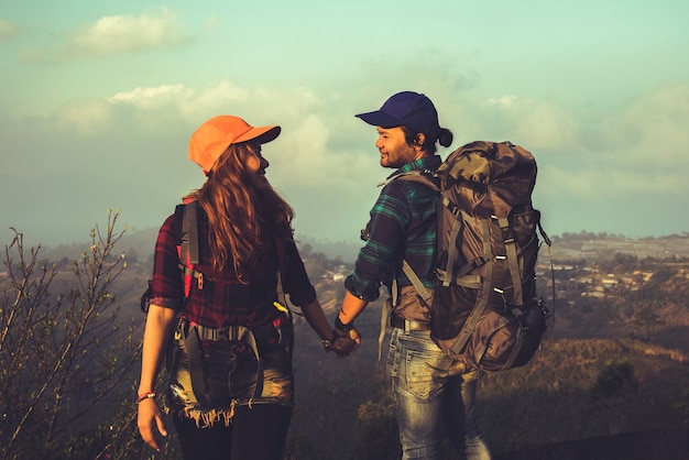 Amante, mujer, y, hombre, asiático, viaje, naturaleza