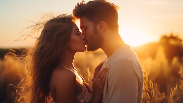 Los amantes besándose en la puesta de sol Generativa Ai