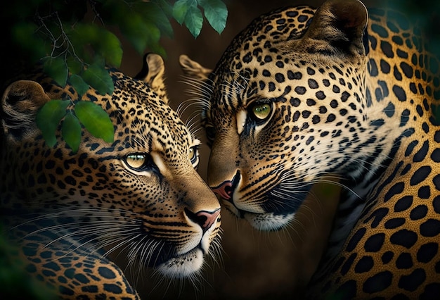 Amantes do leopardo juntos Foco seletivo Generative AI