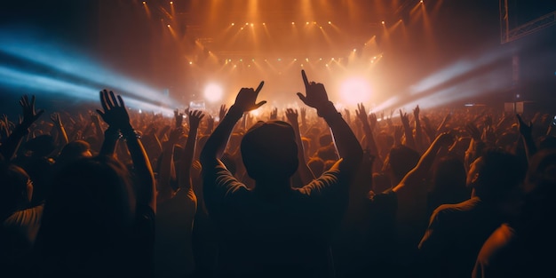 Foto amantes de la música emocionados en el fondo de la multitud del concierto