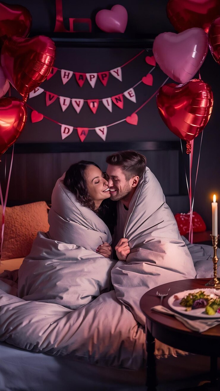 Foto amantes na cama no dia dos namorados.