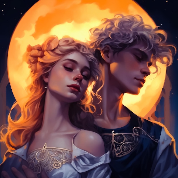 Amantes de noche Hombre y mujer Amantes con la luna