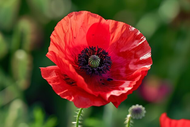 Foto amapola roja con un centro negro