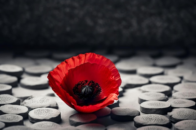 Amapola roja como símbolo de la memoria de los caídos en la guerra VEDay Día de conmemoración de la Guerra Mundial Ilustración generativa de IA