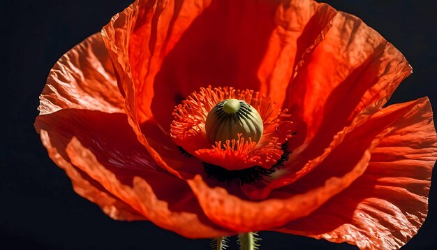 La amapola roja realista aislada sobre un fondo oscuro Flor decorativa para el Día de la Memoria