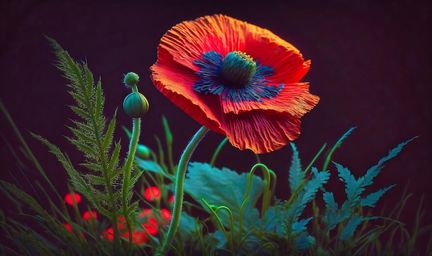 Una amapola roja vibrante en un mar de flores silvestres