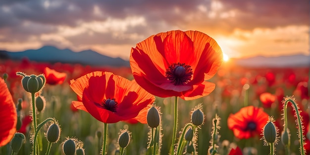 Las amapolas en flor en la mañana de primavera borrón fondo bokeh